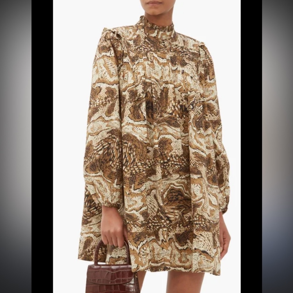 GANNI Pin Tuck Mini Dress- Tiger’s Eye sz 38 or medium.